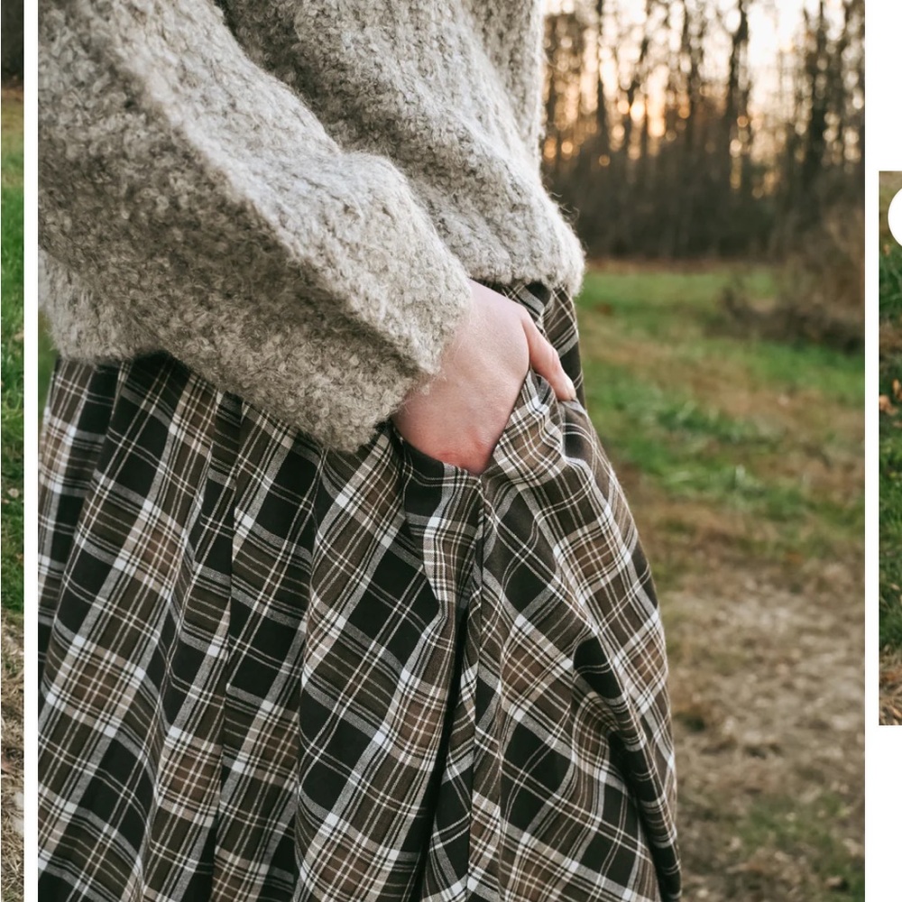Plaid Maxi Skirt in Brown and Cream - Women's Skirt - Picture 3 of 7